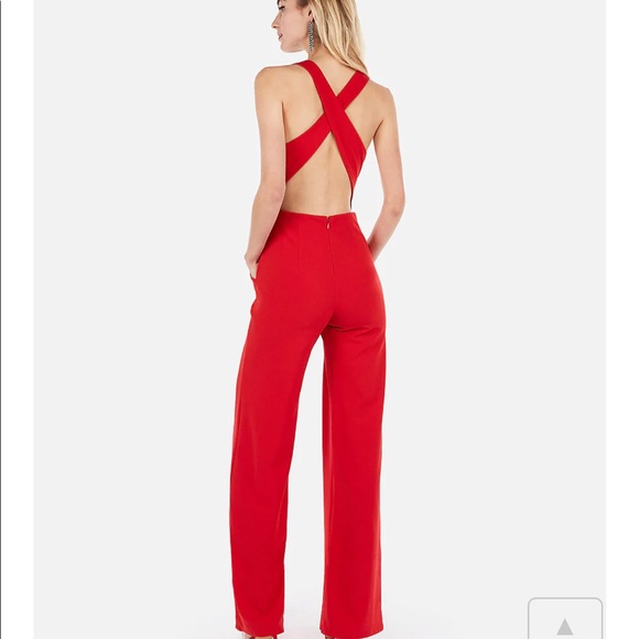 Express Cross Back Wide Leg Red Jumpsuit in Red- Worn once - Picture 2 of 4